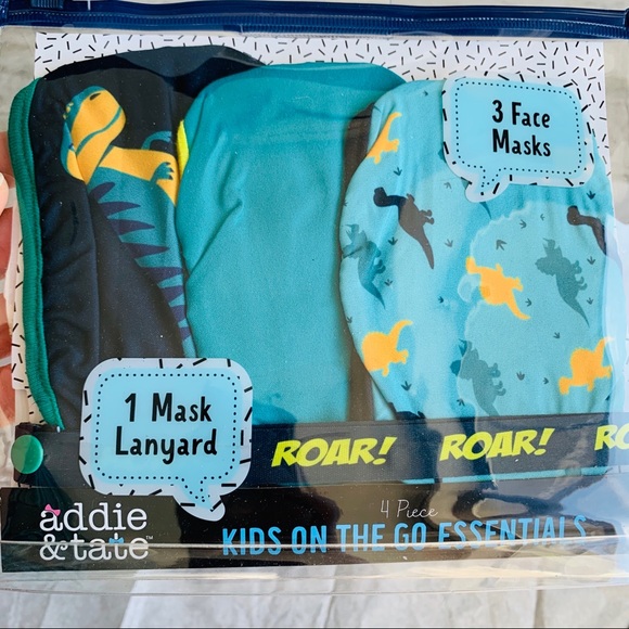 3pcs Pack Addie&tate Dinosaurs Washable Kids Face Masks + Lanyard - Picture 3 of 6